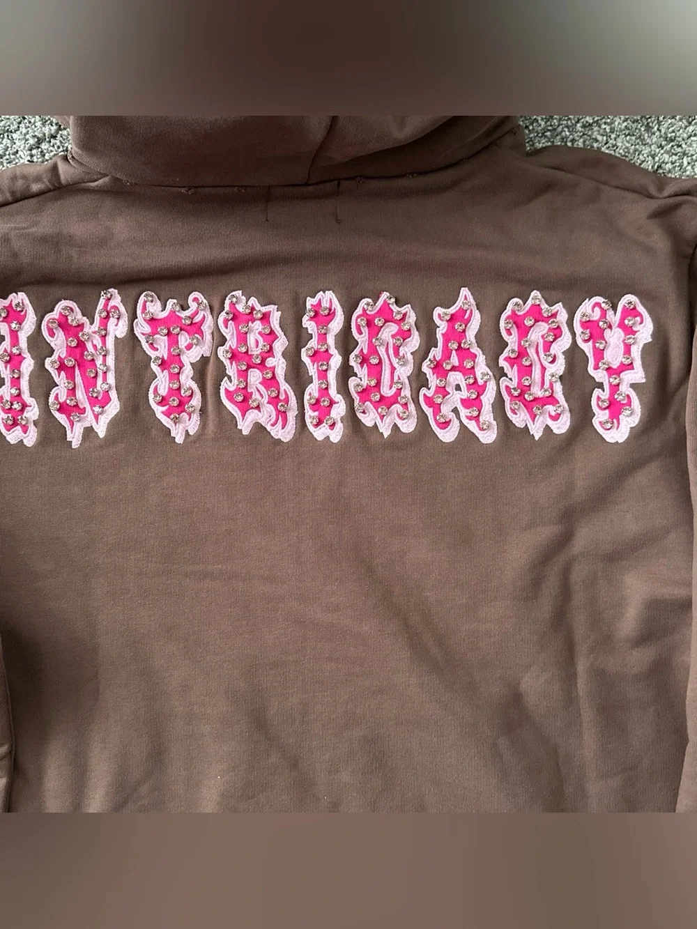 Lost Intricacy Brown & Pink Rhinestone Zip-Up Hoodie XL NWT